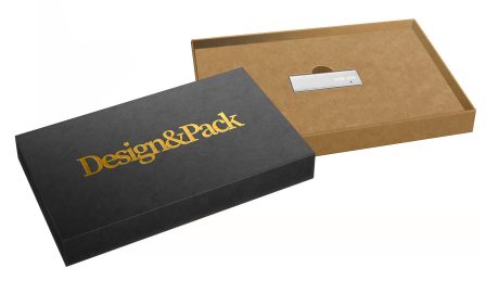 Design & Pack Coupon Gift Card 125x230d20 Black Kraft Metallic Gold Deboss Usb